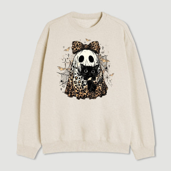 Leopard Ghost Cat Halloween Cute Spooky Black Cat Sweatshirt