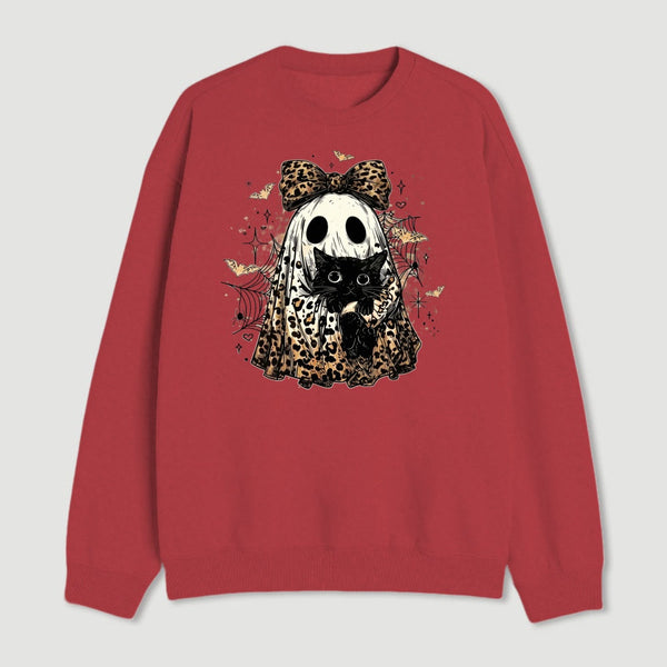 Leopard Ghost Cat Halloween Cute Spooky Black Cat Sweatshirt