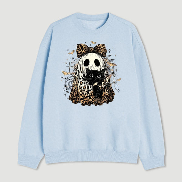 Leopard Ghost Cat Halloween Cute Spooky Black Cat Sweatshirt