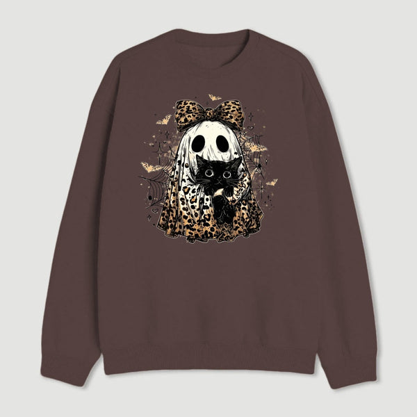 Leopard Ghost Cat Halloween Cute Spooky Black Cat Sweatshirt