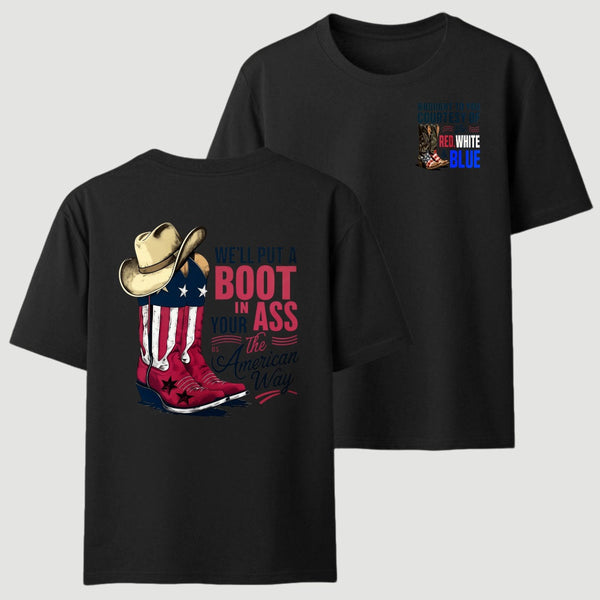 American Cowboy Boots Patriotic Graphic T-Shirt