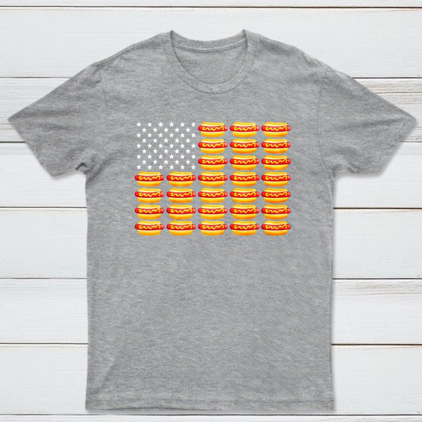 Hot Dog American Flag July 4th Patriotic Summer BBQ Funny T-Shirt