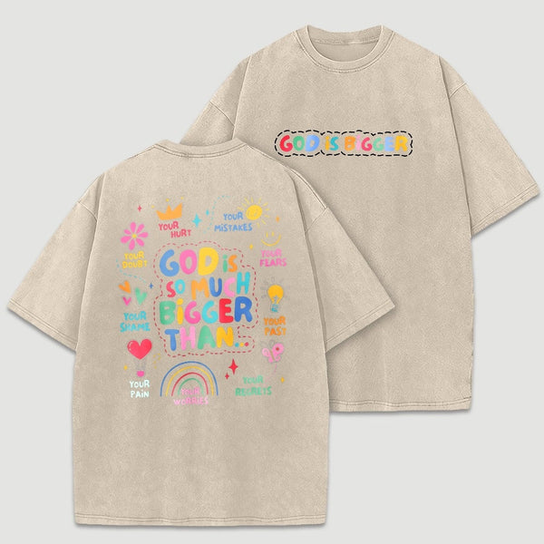 God Is Bigger Christian Graphic Vintage Washed T-Shirt
