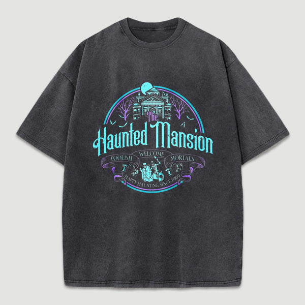 Haunted Mansion Gothic Horror House Ghosts Halloween Washed T-Shirt