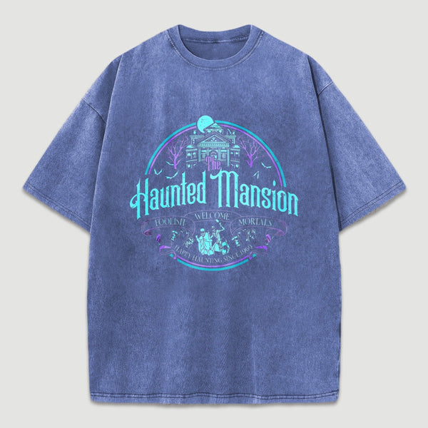 Haunted Mansion Gothic Horror House Ghosts Halloween Washed T-Shirt