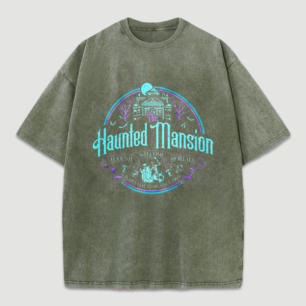 Haunted Mansion Gothic Horror House Ghosts Halloween Washed T-Shirt