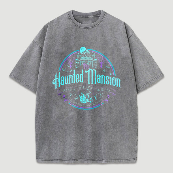 Haunted Mansion Gothic Horror House Ghosts Halloween Washed T-Shirt