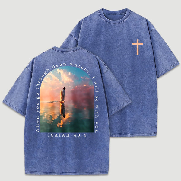 Cross and Isaiah Verse Design Double-Sided Print T-Shirt