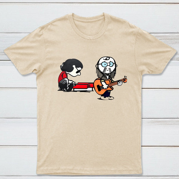 Cartoon Musicians Playing Guitar And Keyboard Graphic T-shirt