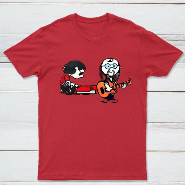 Cartoon Musicians Playing Guitar And Keyboard Graphic T-shirt