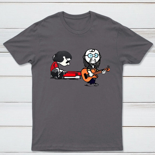 Cartoon Musicians Playing Guitar And Keyboard Graphic T-shirt
