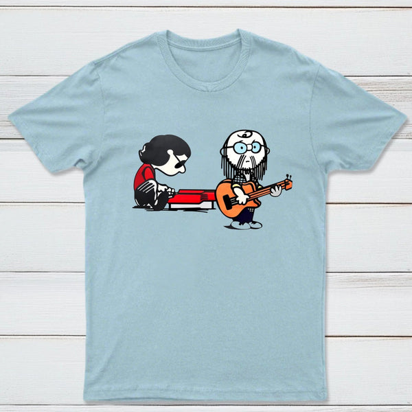 Cartoon Musicians Playing Guitar And Keyboard Graphic T-shirt