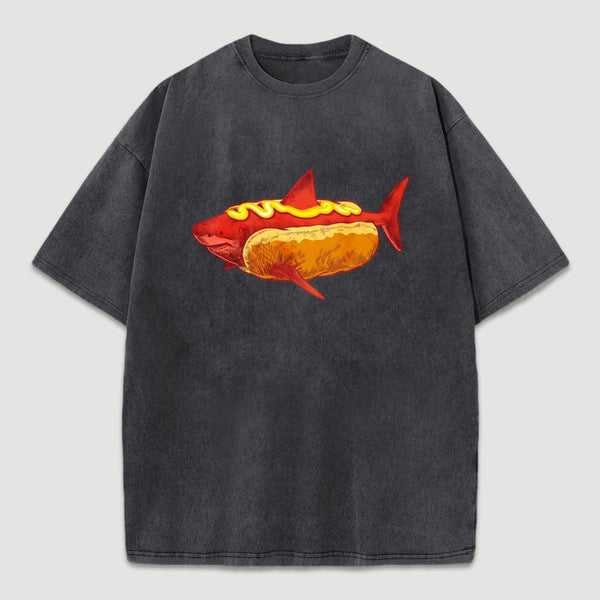 Shark Hotdog Funny Food Meme Washed T-Shirt