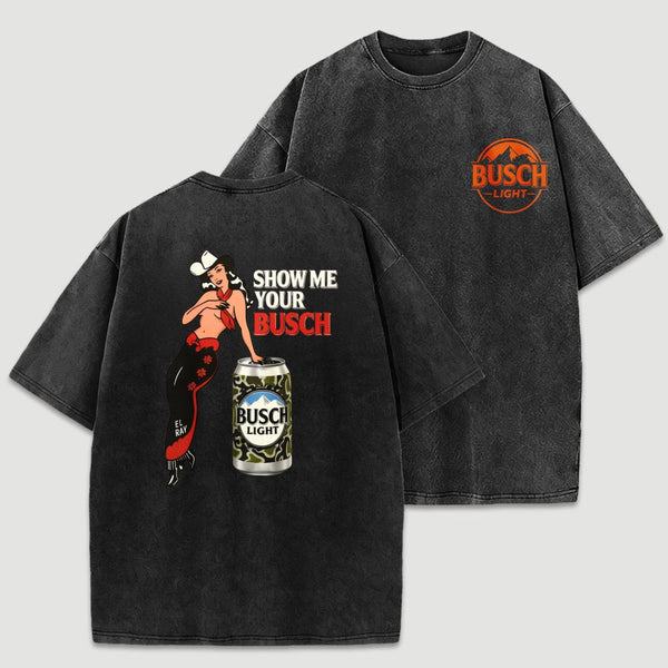 Pin Up Cowgirl Drinking Streetwear Washed T-Shirt