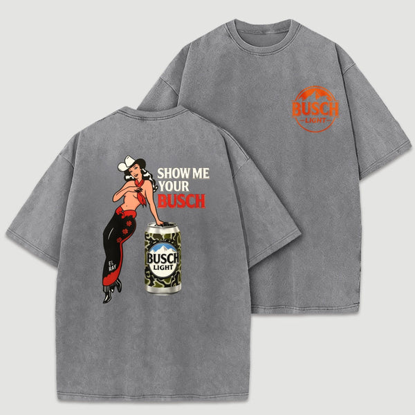 Pin Up Cowgirl Drinking Streetwear Washed T-Shirt