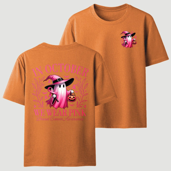 In October We Wear Pink Ghost Halloween Breast Cancer Awareness T-Shirt