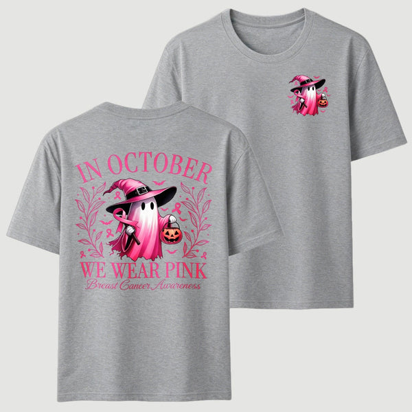 In October We Wear Pink Ghost Halloween Breast Cancer Awareness T-Shirt