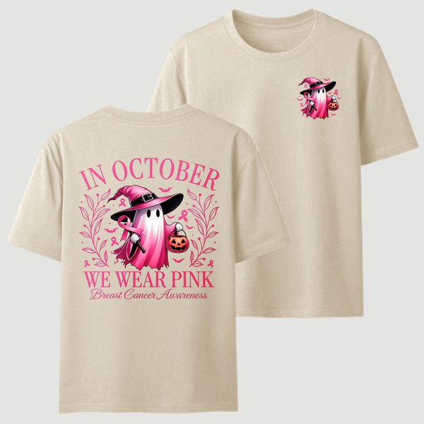 In October We Wear Pink Ghost Halloween Breast Cancer Awareness T-Shirt