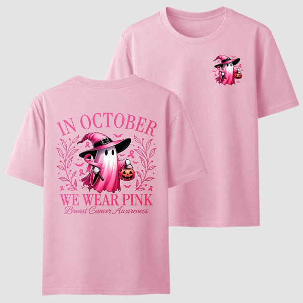 In October We Wear Pink Ghost Halloween Breast Cancer Awareness T-Shirt