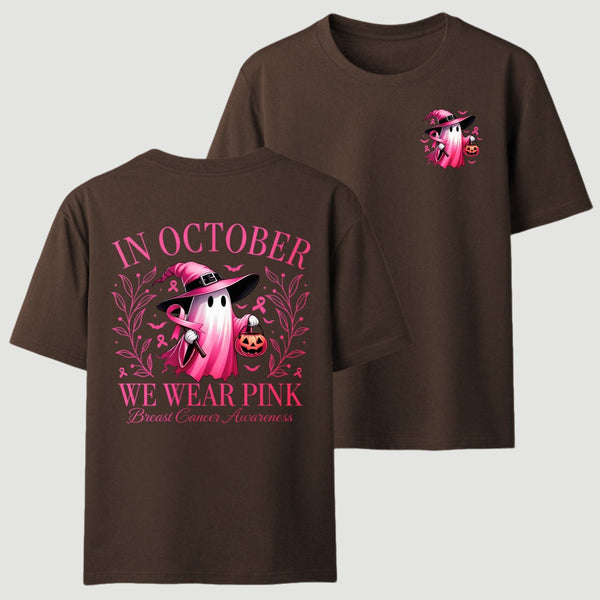 In October We Wear Pink Ghost Halloween Breast Cancer Awareness T-Shirt