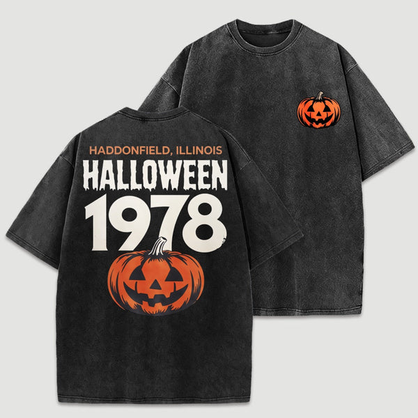 Halloween 1978 Haddonfield Vintage Michael Myers Pumpkin Horror Movie Washed T-Shirt