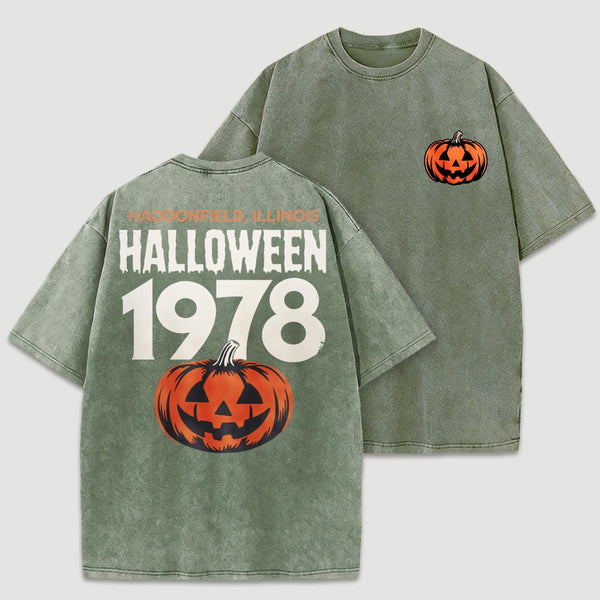 Halloween 1978 Haddonfield Vintage Michael Myers Pumpkin Horror Movie Washed T-Shirt