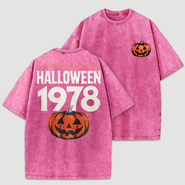 Halloween 1978 Haddonfield Vintage Michael Myers Pumpkin Horror Movie Washed T-Shirt