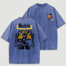 Vintage Skeleton Drinking Beer Graphic Washed T-Shirt