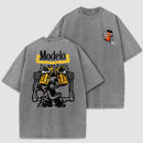 Vintage Skeleton Drinking Beer Graphic Washed T-Shirt