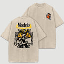 Vintage Skeleton Drinking Beer Graphic Washed T-Shirt