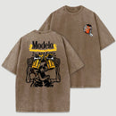 Vintage Skeleton Drinking Beer Graphic Washed T-Shirt