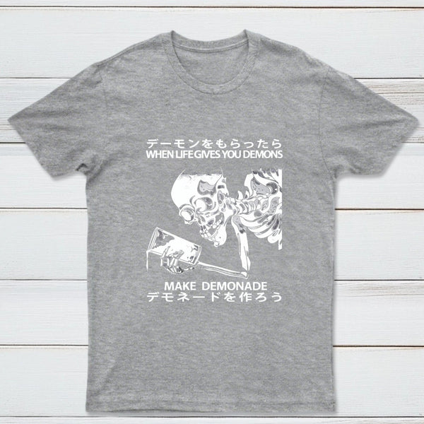 Demon Skeleton Holding Glass With Text T-Shirt