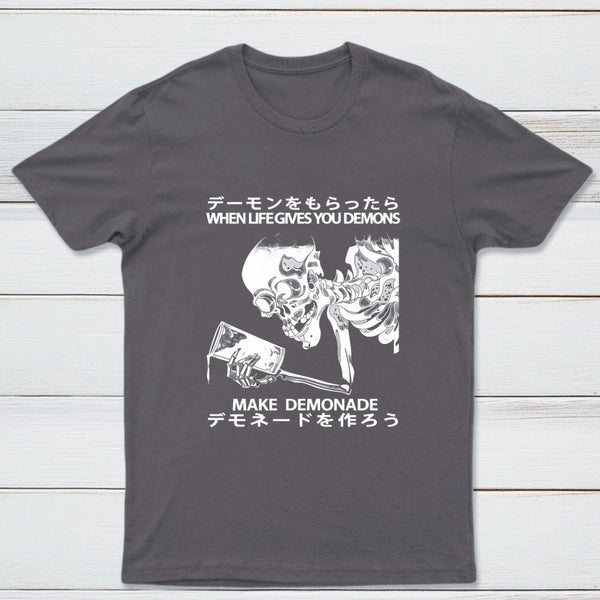 Demon Skeleton Holding Glass With Text T-Shirt