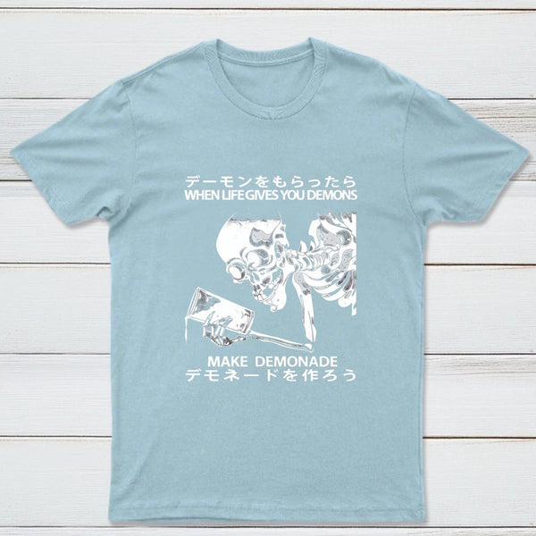 Demon Skeleton Holding Glass With Text T-Shirt